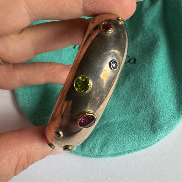 Tiffany & Co Silver 18K Gold Tourmaline Peridot Etoile Sapphire Cuff Bracelet - Picture 5 of 16